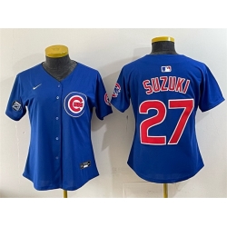 Women Chicago Cubs 27 Seiya Suzuki Royal Ryne Sandberg Tribute Vapor Limited V2 Stitched Baseball Jersey