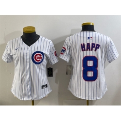 Women Chicago Cubs 8 Ian Happ White Home Limited Stitched Baseball Jersey