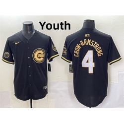 Youth Chicago Cubs 4 Pete Crow Armstrong Black Gold  27Ryne Sandberg Tribute 27 Vapor Limited V2 Stitched Baseball Je