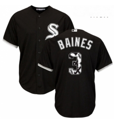 Mens Majestic Chicago White Sox 3 Harold Baines Authentic Black Team Logo Fashion Cool Base MLB Jersey