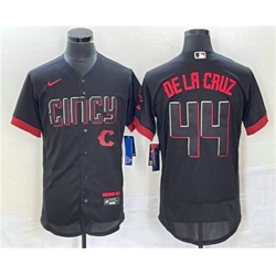 Men Cincinnati Reds 44 Elly De La Cruz Black 2023 City Connect Flex Base Stitched Baseball Jersey1