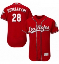 Mens Majestic Cincinnati Reds 28 Anthony DeSclafani Red Los Rojos Flexbase Authentic Collection MLB Jersey 