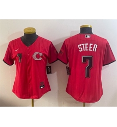 Women Cincinnati Reds  7 Spencer Steer Red 2026 City Connect Stadium Stitched Baseball Jersey