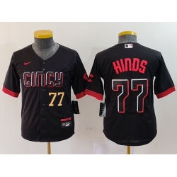 Youth Cincinnati Reds 77 Rece Hinds Black 2023 City Connect Stitched Baseball Jersey 1