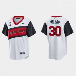 Men Cleveland Indians 30 Kyle Nelson Men Nike White 2021 Little League Class Game MLB Jersey