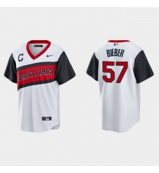 Men Cleveland Indians 57 Shane Bieber Men Nike White 2021 Little League Class Game MLB Jersey