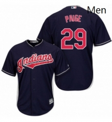 Mens Majestic Cleveland Indians 29 Satchel Paige Replica Navy Blue Alternate 1 Cool Base MLB Jersey