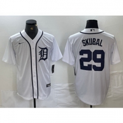 MLB Detroit Tigers 29 Skubal White Nike Cool Base Men Jersey