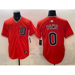 Men Detroit Tigers  0 Paws Orange Limited Stitched Baseball Jersey