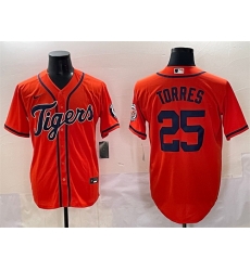Men Detroit Tigers 25 Gleyber Torres Orange With Patch Vapor Premier Limited Stitched Baseball Jersey Men Detroit Tigers 25 Gleyber Torres Orange With Patch Vapor Premier Limited Stitched Baseball Jersey