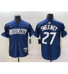 Men Detroit Tigers 27 Trey Sweeney 2024 Navy City Connect Cool Base Limited Stitched Jersey