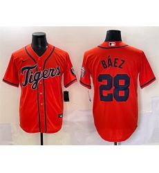 Men Detroit Tigers 28 Javier B E1ez Orange With Patch Cool Base Stitched Baseball Jersey Men Detroit Tigers 28 Javier B E1ez Orange With Patch Cool Base Stitched Baseball Jersey