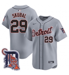 Men Detroit Tigers 29 Tarik Skubal Grey Logo Patch Vapor Premier Limited Stitched Baseball Jersey Men Detroit Tigers 29 Tarik Skubal Grey Logo Patch Vapor Premier Limited Stitched Baseball Jersey