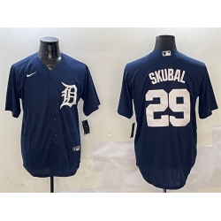 Men Detroit Tigers 29 Tarik Skubal Navy Cool Base Stitched Baseball Jersey