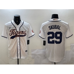 Men Detroit Tigers 29 Tarik Skubal White With Patch Cool Base Stitched Baseball Jersey