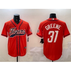 Men Detroit Tigers 31 Riley Greene Orange With Patch Cool Base Stitched Baseball Jersey