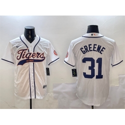 Men Detroit Tigers 31 Riley Greene White With Patch Cool Base Stitched Baseball Jersey