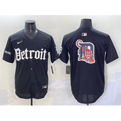 Men Detroit Tigers Team Big Logo Black  27Motor Gothic Edition 27 Vapor Premier Limited Stitched Baseball Jersey