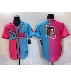 Men Detroit Tigers Team Big Logo Pink Blue Limited Stitched Baseball Jersey