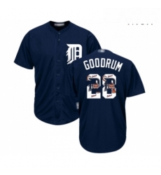 Mens Detroit Tigers 28 Niko Goodrum Authentic Navy Blue Team Logo Fashion Cool Base Baseball Jersey 