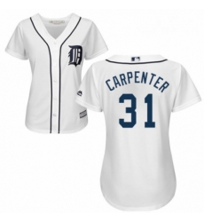 Womens Majestic Detroit Tigers 31 Ryan Carpenter Replica White Home Cool Base MLB Jersey 