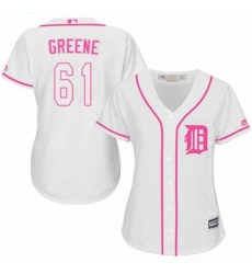 Womens Majestic Detroit Tigers 61 Shane Greene Replica White Fashion Cool Base MLB Jersey 