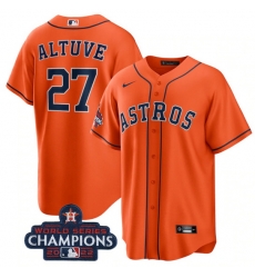 Men Houston Astros 27 Jose Altuve Orange 2022 World Series Champions Stitched Baseball Jersey