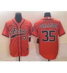 Men Houston Astros 35 Justin Verlander Orange With Patch Cool Base Stitched Baseball Jersey