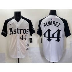 Men Houston Astros 44 Yordan Alvarez White Black Gothic  27Houston Born Barrio Raised 27 Limited Stitched Baseball Jersey