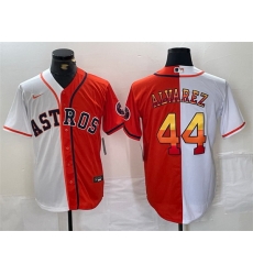 Men Houston Astros 44 Yordan Alvarez White Orange Split With Patch Cool Base Stitched Baseball Jersey