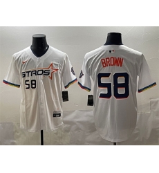 Men Houston Astros 58 Hunter Brown White 2025 City Connect Limited Stitched Baseball Jersey Men Houston Astros 58 Hunter Brown White 2025 City Connect Limited Stitched Baseball Jersey