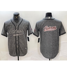 Men Houston Astros Grey Team Big Logo With Patch Cool Base Stitched Baseball Jersey 3