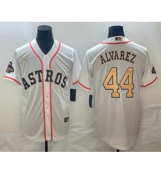 Men's Houston Astros #44 Yordan Alvarez 2023 White Gold World Serise Champions Patch Cool Base Stitched Jersey