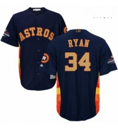 Mens Majestic Houston Astros 34 Nolan Ryan Replica Navy Blue Alternate 2018 Gold Program Cool Base MLB Jersey