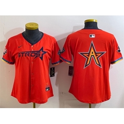 Women Houston Astros Team Big Logo Orange 2025 City Connect With Texas Patch Limited Stitched Baseball Jersey 004