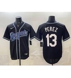 Men Kansas City Royals 13 Salvador Perez Black 2026 Fashion Replica Black Out Stitched Baseball Jersey 881 Men Kansas City Royals 13 Salvador Perez Black 2026 Fashion Replica Black Out Stitched Baseball Jersey 881