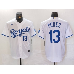 Men Kansas City Royals 13 Salvador Perez White Cool Base Stitched Jersey 1