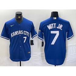 Men Kansas City Royals 7 Bobby Witt Jr  Royal Cool Base Stitched Baseball Jersey 1