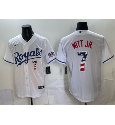 Men Kansas City Royals 7 Bobby Witt Jr White 250 Fourth of July Stitched Baseball Jersey Men Kansas City Royals 7 Bobby Witt Jr White 250 Fourth of July Stitched Baseball Jersey