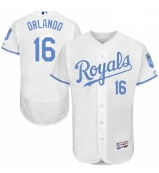 Mens Majestic Kansas City Royals 16 Paulo Orlando Authentic White 2016 Fathers Day Fashion Flex Base Jersey