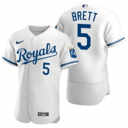 Men's Nike George Brett #5 Light Blue Kansas City Royals Flex Base White Jersey