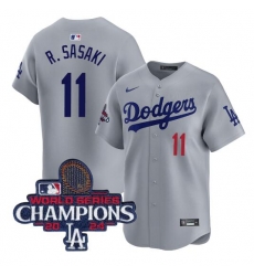 Men Los Angeles Dodgers 11 Roki Sasaki Grey 2024 World Series Champions Limited Stitched Baseball Jersey