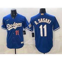 Men Los Angeles Dodgers  11 Roki Sasaki Royal 2026 Alternate Gold Collection Stadium Stitched Baseball Jersey