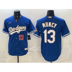 Men Los Angeles Dodgers  13 Max Muncy Royal 2026 Alternate Gold Collection Stadium Stitched Baseball Jersey