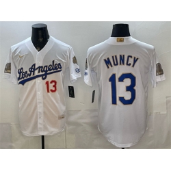 Men Los Angeles Dodgers  13 Max Muncy White 2026 Gold Collection 9x   B2B Champs Patch Stitched Baseball Jersey