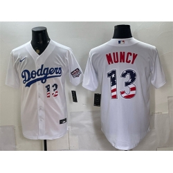 Men Los Angeles Dodgers  13 Max Muncy White USA 250 Fourth of July Home Stitched Baseball Jersey