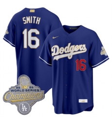 Men Los Angeles Dodgers  16 Will Smith Royal 2026 Alternate Gold Collection Stadium Stitched Baseball Jersey