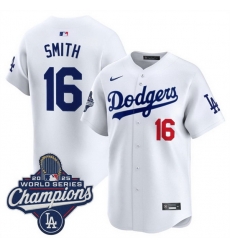 Men Los Angeles Dodgers 16 Will Smith White 2025 World Series Champions Patch Home Limited Stitched Baseball Jersey