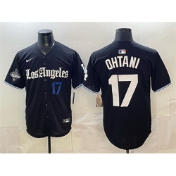 Men Los Angeles Dodgers  17 Shohei Ohtani Black 2025 World Series Champions Patch  Gothic Edition  Vapor Premier Limited Stitched Baseball Jersey
