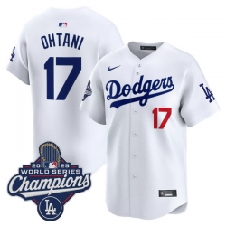 Men Los Angeles Dodgers 17 Shohei Ohtani White 2025 World Series Champions Stitched Baseball Jersey